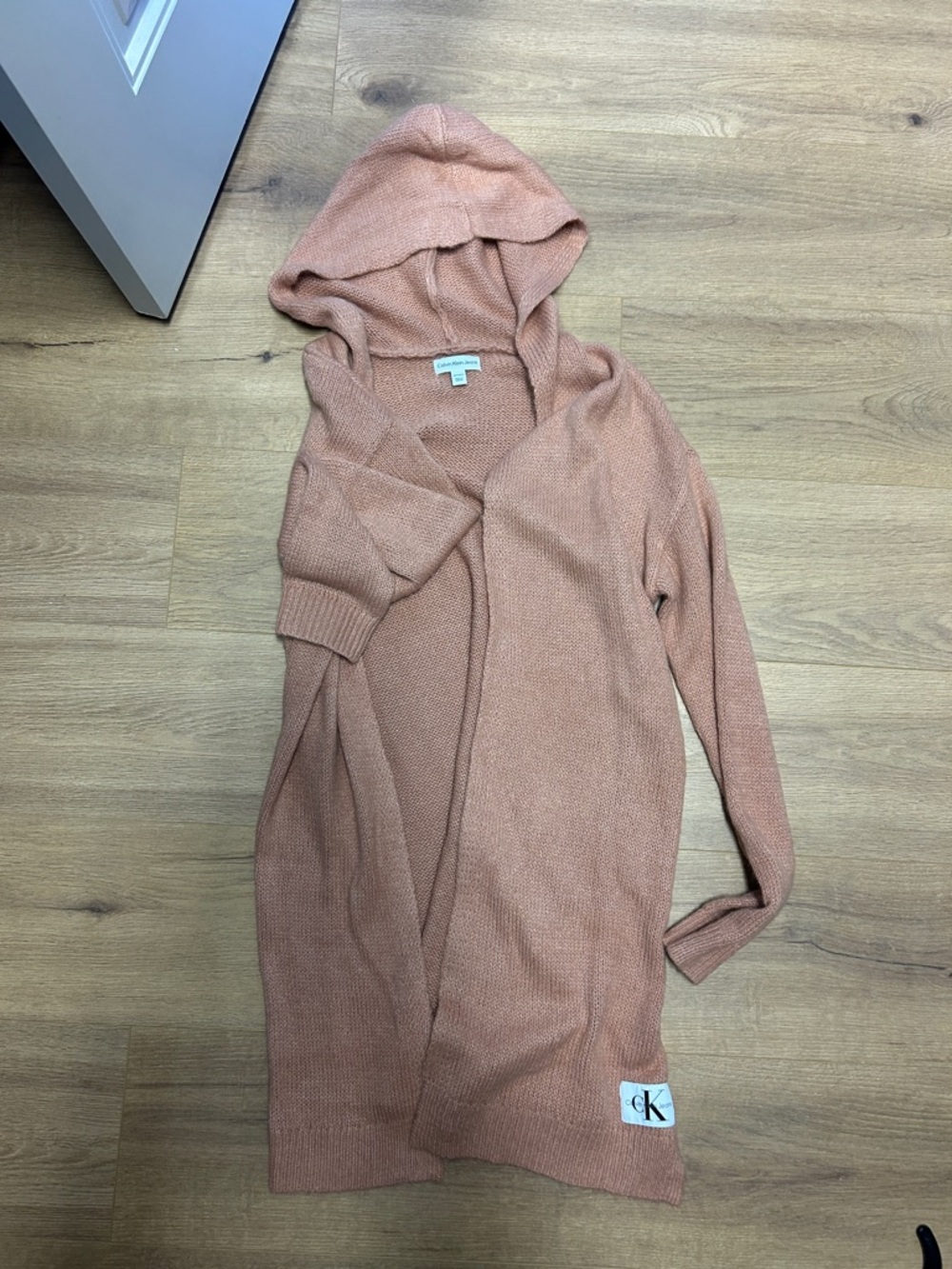 Calvin Klein Dusty Peach Hooded Open-Front Cardigan